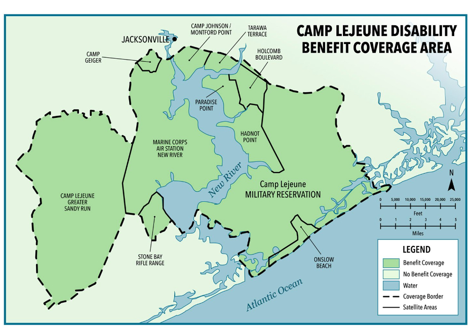 Camp Lejeune Disability Benefit coverage area map